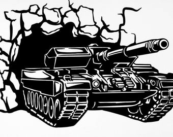 kids bedroom wall art  army tank breaking through wall army vinyl decal war sticker army tank decor