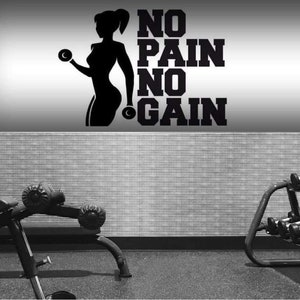 grande 23 &quot;sin dolor sin ganancia crossfit el gimnasio vinilo pegatina calcomanía pared arte escaparate gráfico damas fitness entrenamiento body build weights