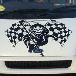 grim reaper race rally racing flags skull car bonnet side sticker decal wall art decal vinyl graphic window door body panel van decor sign