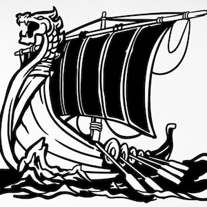 Vikingschip boot zee draak golven runen rune muur kunst vinyl sticker auto motorkap camper sticker Vikingen boot normandië grafisch decor geschenken