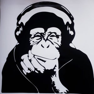 large 23x23&quot; inch banksy thinking monkey dj headphones music vinyl sticker decal wall art decal graphic window  car van bonnet side sign