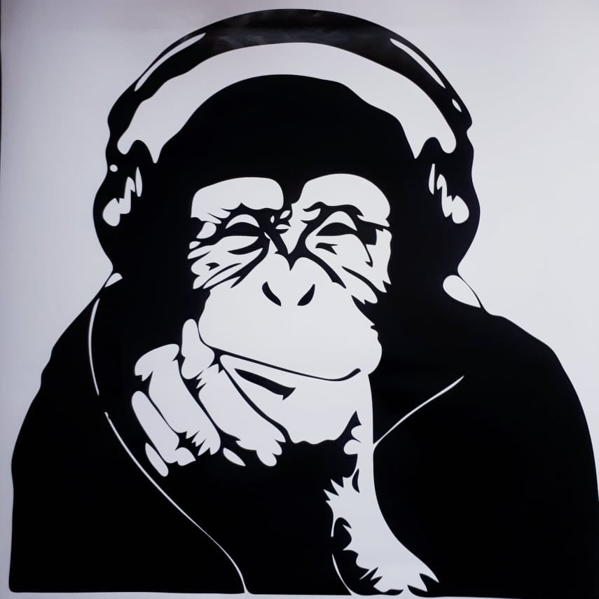 large 23x23" inch banksy thinking monkey dj headphones music vinyl sticker decal wall art decal graphic window  car van bonnet side sign
