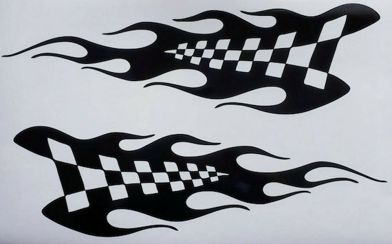 Car Flames Decal Racing Flag Sticker Pair for Left and Right Side Car Side  Decals Graphics Rally Race Flames 