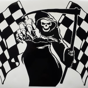 grim reaper racing flags skull car bonnet side sticker decal wall art decal vinyl graphic window door body panel van decor sign