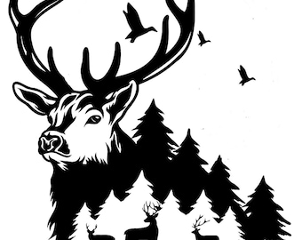 stag deer head decal car van bonnet vinyl side sticker wall art hood vinyl graphic window door  van sign motorhome campervan camper van