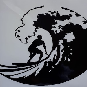 surf board surfs up surfing the waves vinyl decal graphic sticker sign wall art vw campervan motorhome car van bonnet side surfboard fun