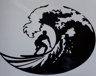 surf board surfs up surfing the waves vinyl decal graphic sticker sign wall art vw campervan motorhome car van bonnet side surfboard fun