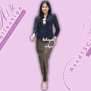Kebaya dress | Complete set | for wedding or formal event | made of chiffon and batik fabric, long sleeve, Collared neck | Kartini kebaya