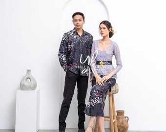Batik Couple Set – Kebaya Top & Skirt with Men’s Shirt