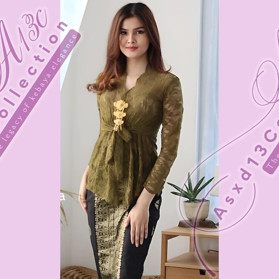 Kebaya Dress Complete Set for Weddings or Formal Event Made of Brocade and Batik Fabric Long Sleeve and V neck Maribel Kebaya Etsy UK