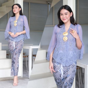 Kebaya dress | Complete set | for weddings or formal event | made of brocade and batik fabric, half sleeve and V-neck | Kanaya Series