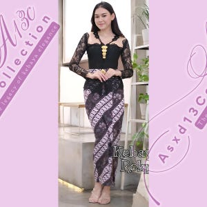 Kebaya dress | Complete set | for weddings or formal event | made of brocade and batik fabric, long sleeve and V-neck