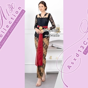 Kebaya dress | Complete set | for weddings or formal event | made of brocade and batik fabric, long sleeve and square neck, Premium kebaya