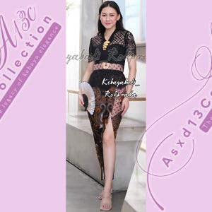Kebaya dress | Complete set | for weddings or formal event | made of brocade and batik fabric,short sleeve and V-neck | Kartini Kebaya