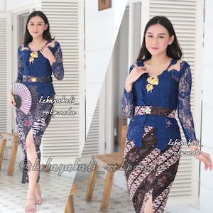 Kebaya dress | Complete set | for wedding or formal event | made of brocade and batik fabric, long sleeve, scoop neck