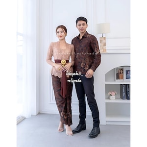 Kebaya Couple set | full set of kebaya and men&#39;s batik shirt, hazelnut couple modern, long sleeve