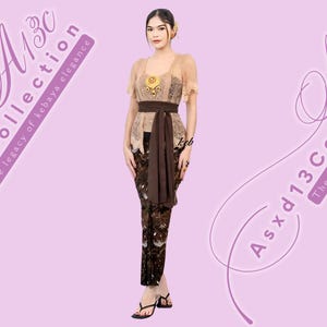 Embroidered Balinese Kebaya Dress: Brocade Batik Skirt Set