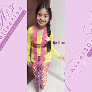 Kebaya for girls l kebaya dress for wedding or formal event made of brocade and batik fabric, long sleeve and square neck, abstract pattern