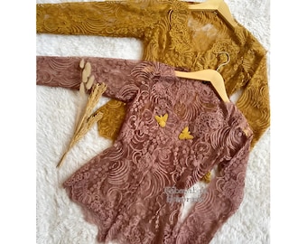 Haftowany koronkowy top z brokatem w stylu kebaya | Elegancki strój formalny i ślubny | Romantyczny styl kokietki