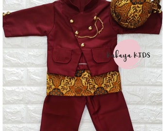 Javanese traditional clothes for boys beskap baby made from organic cotton and batik fabric complete set javanese beskap