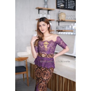 Kebaya dress | Complete set | for weddings or formal event | Made ofbrocade kebaya and batik skirt |  purple