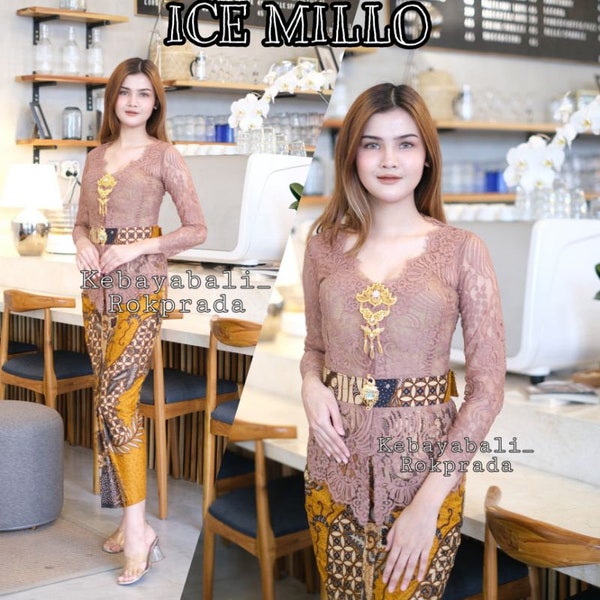 Kebaya dress | Complete set | for weddings or formal event | made of brocade and batik fabric, long sleeve and scoop neck