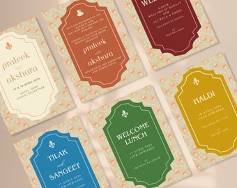 Hindu Wedding Invitation Bundle Instant Download | Haldi, Sangeet, Mehendi, Wedding Ceremony,  all in one
