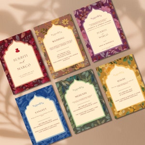 Hindoe bruiloft uitnodiging bundel direct downloaden | Haldi, Sangeet, Mehendi, huwelijksceremonie, alles in één