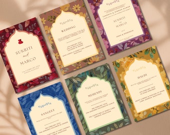 Hindu Wedding Invitation Bundle Instant Download | Haldi, Sangeet, Mehendi, Wedding Ceremony,  all in one