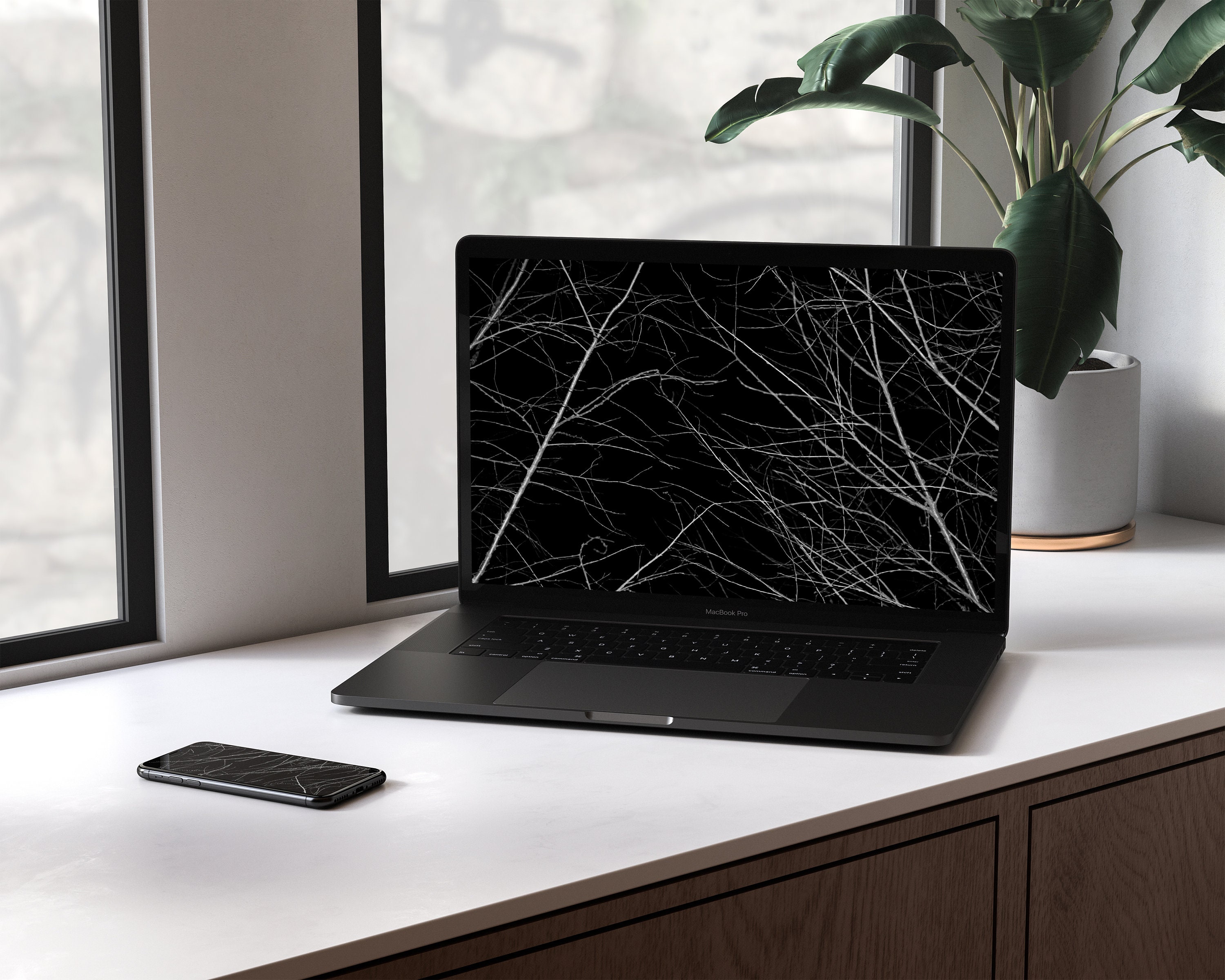 Abstract MacBook Wallpaper, Black and White Laptop Background, Minimal