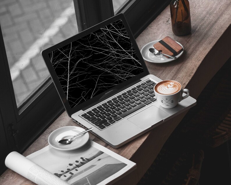 Abstract MacBook Wallpaper, Black and White Laptop Background, Minimal