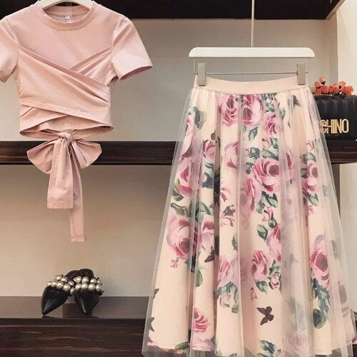 Beautiful Two Piece Skirt Suit Dress Set With Bowknot Solid Etsy UK