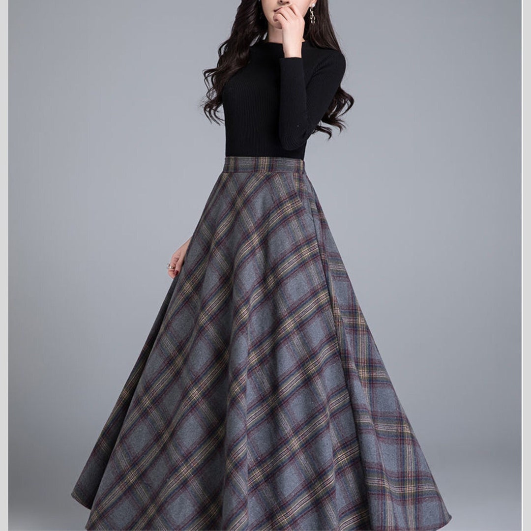 Vintage Inspired Long Wool Plaid Skirt 1950s Winter Maxi Wool Etsy