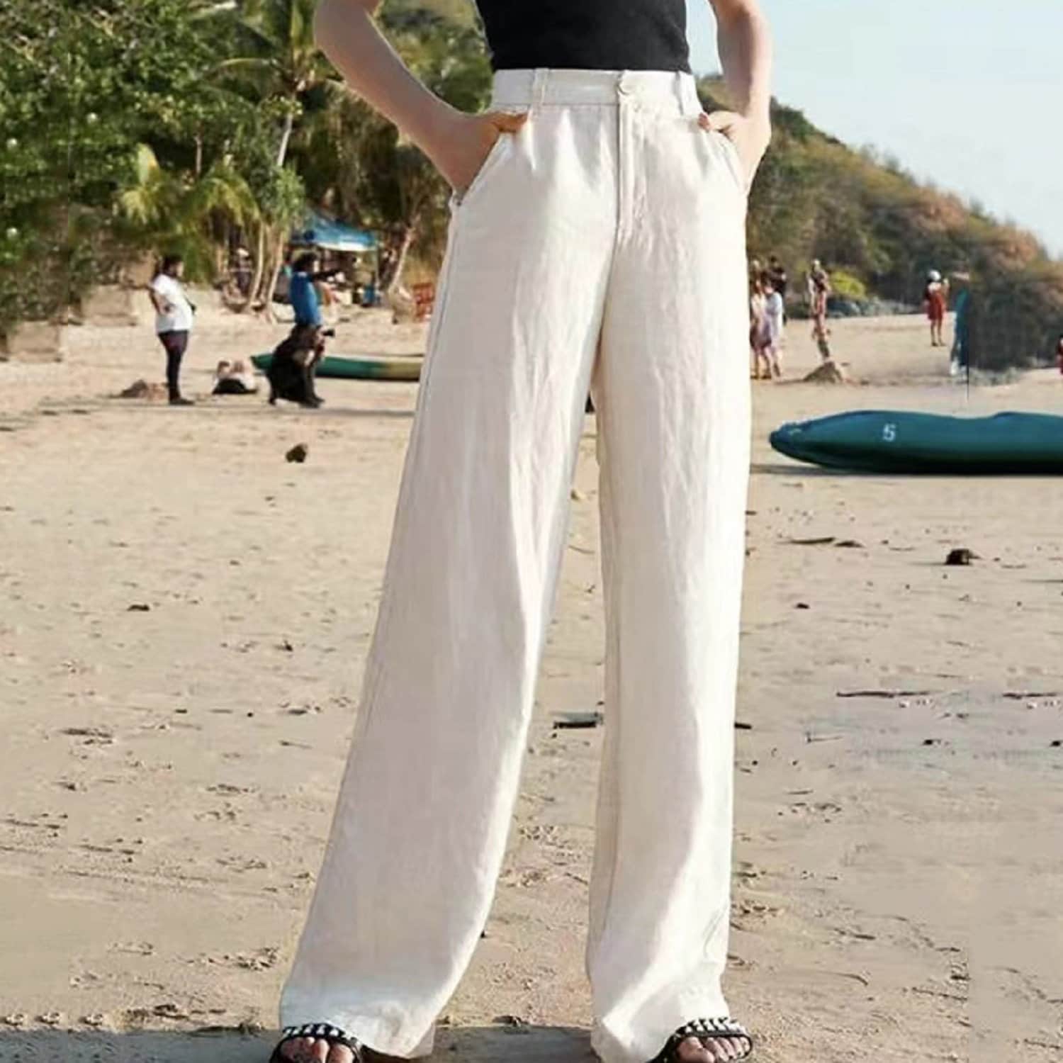 Summer Cotton Linen Pant High Waist Zipper Trouser Wide Leg - Etsy UK