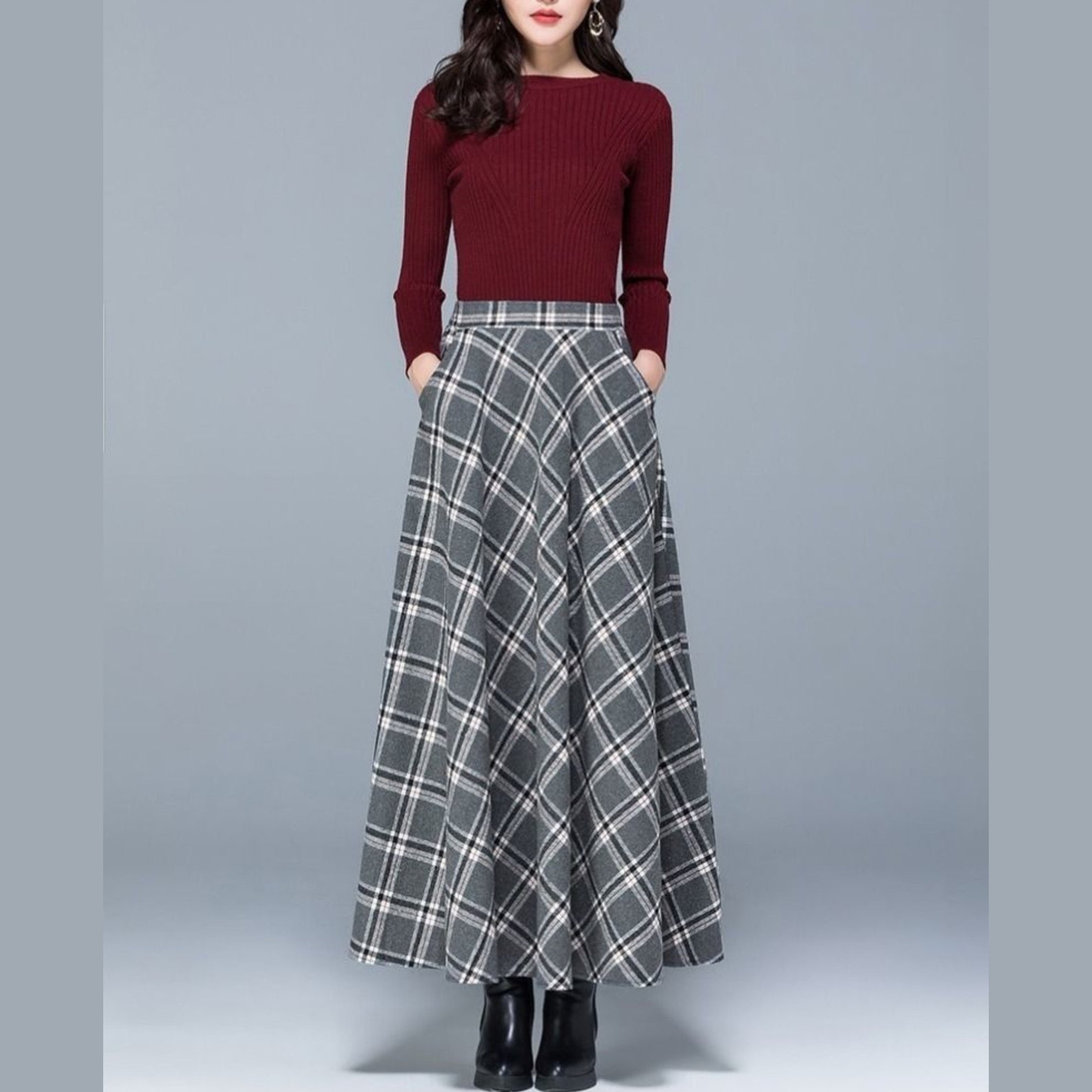 Vintage Inspired Long Wool Plaid Skirt 1950s Winter Maxi Wool - Etsy