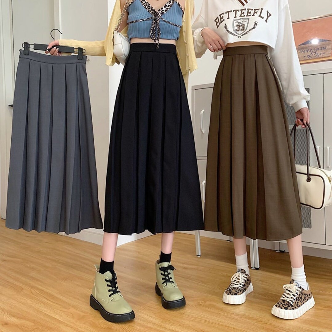 Women Pleated Long Skirt High Waist Midi Office Skirt Spring - Etsy UK