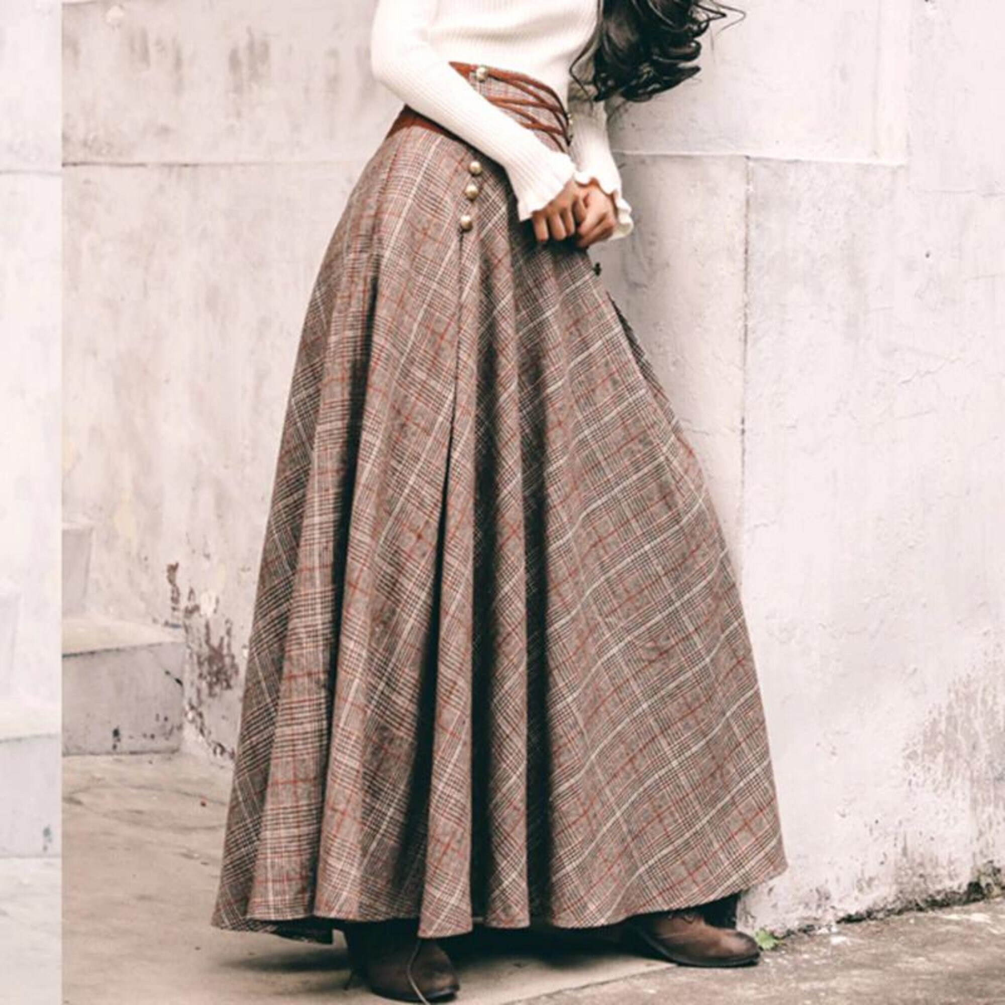 French Chic Vintage High Waist A-line Long Maxi Lace up Button - Etsy UK