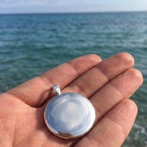 Ciondolo in argento sterling 925 massiccio, fatto a mano, con specchio, sciamano, Nepal, Tibet, buddista, amuleto di protezione personalizzato. immagine 1