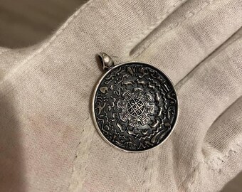 Ciondolo in argento sterling 925 massiccio, fatto a mano, con specchio, sciamano, Nepal, Tibet, buddista, amuleto di protezione personalizzato.