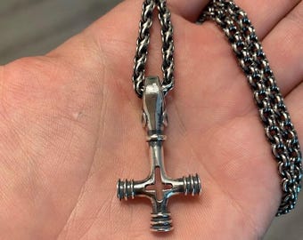 Ciondolo Croce Fosi Argento sterling 925 massiccio fatto a mano Croce vichinga islandese