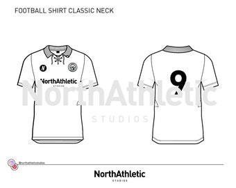 CLASSIC Neck FOOTBALL SHIRT - Fashion Vector Drawing, Flat Sketch, Fashion Template for adobe Illustrator