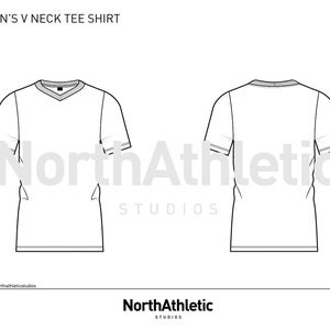 MEN&#39;S V-NECK TEE - Mode-Vektor-Zeichnung, flache Skizze, für Adobe Illustrator