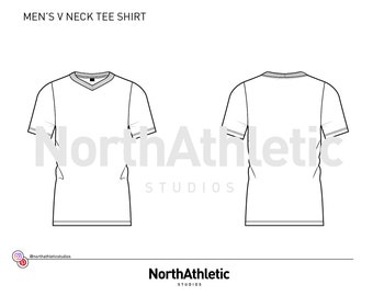MEN'S V-NECK TEE - Fashion Vector Drawing, Flat Sketch, for adobe Illustrator