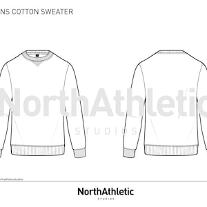 Men&#39;s COTTON SWEATER - Fashion Vector Drawing, Flat Sketch, Fashion Template for adobe Illustrator