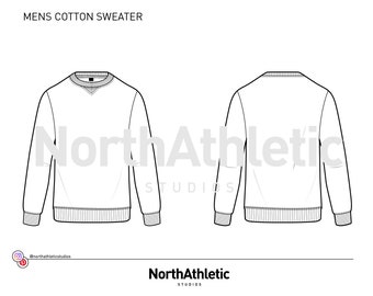 Men's COTTON SWEATER - Fashion Vector Drawing, Flat Sketch, Fashion Template for adobe Illustrator