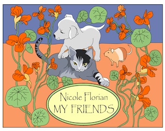 My Friends - 32 printable coloring pages - Cat & dog coloring book - Instant download - PDF
