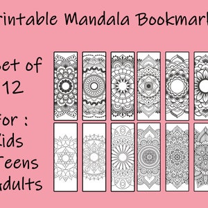 Printable Mandala coloring bookmarks (Set of 12), Mandala coloring pages for kids, teens, adults, INSTANT DOWNLOAD, PDF, adult coloring page