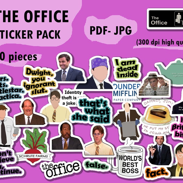 The Office TV Show Sticker Pack | Printable Sticker | Inspired Sticker | Laptop Sticker Set | Illustration