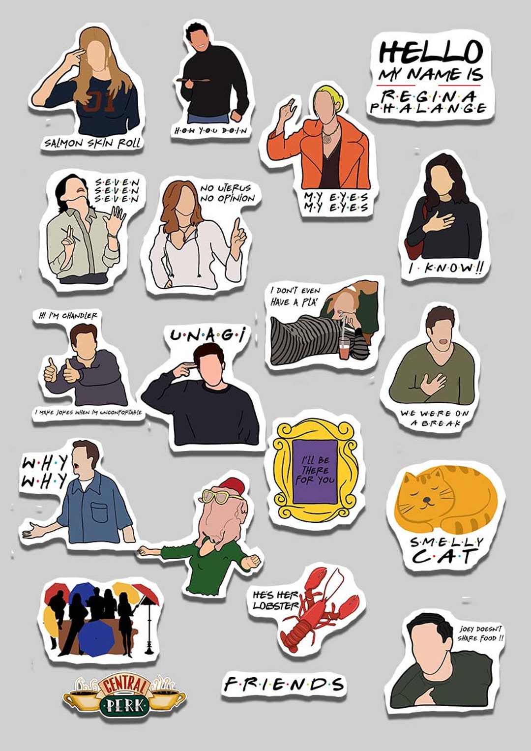 Friends TV Show Sticker Pack Ross Rachael Chandler Monica Phoebe