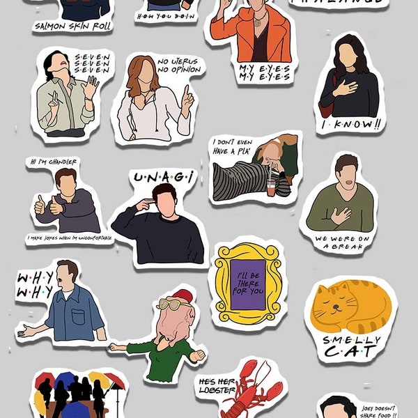Friends TV Show Sticker Pack | Ross Rachael Chandler Monica Phoebe Joey | Printable Sticker |  Inspired Sticker | Laptop Sticker Set